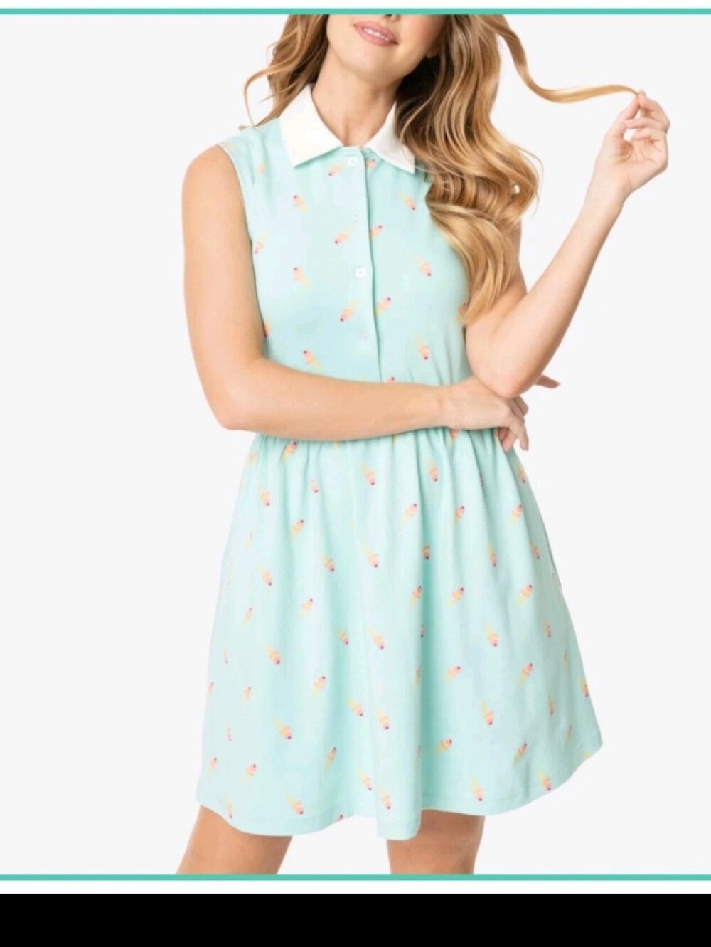 Unique Vintage Mint Green Ice Cream Print Josie Fit & Flare Dress m